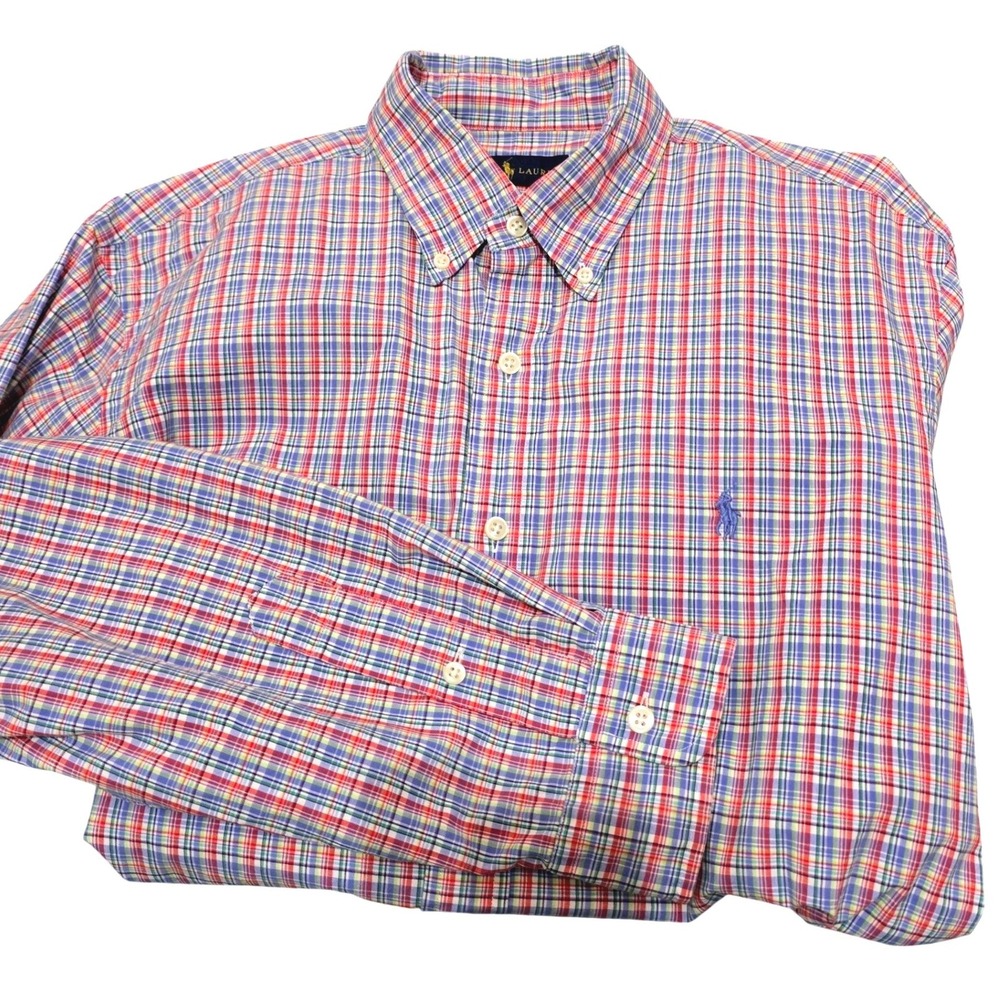 Ralph Lauren Men's Large Plaid Button Down Shirt Multicolor Cotton Long Sleeve